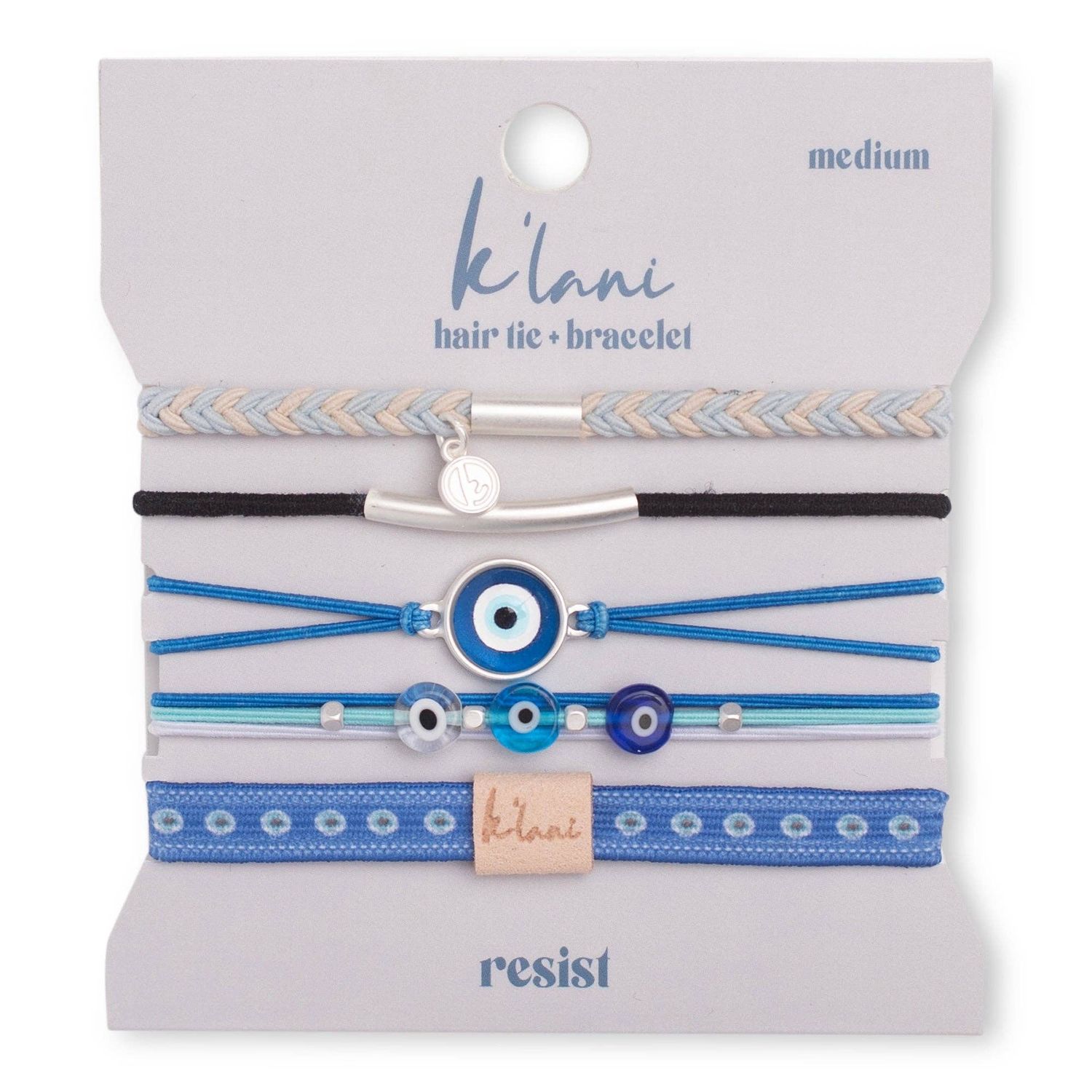 "Resist" Blue Evil Eye Hair Tie Bracelets