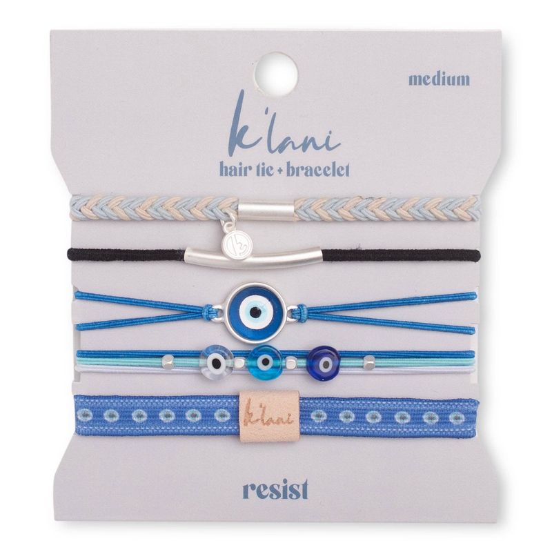 "Resist" Blue Evil Eye Hair Tie Bracelets