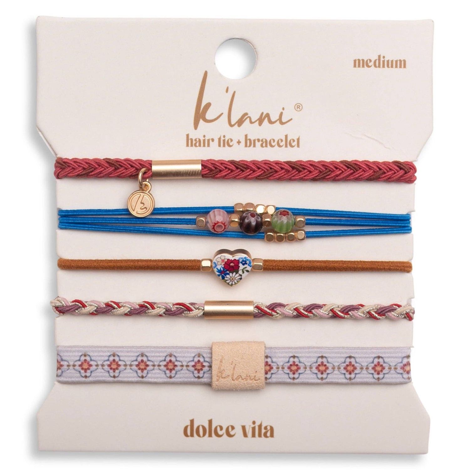 "Dolce Vita" Floral Glass Beads with Gold Accents Hair Tie Bracelets