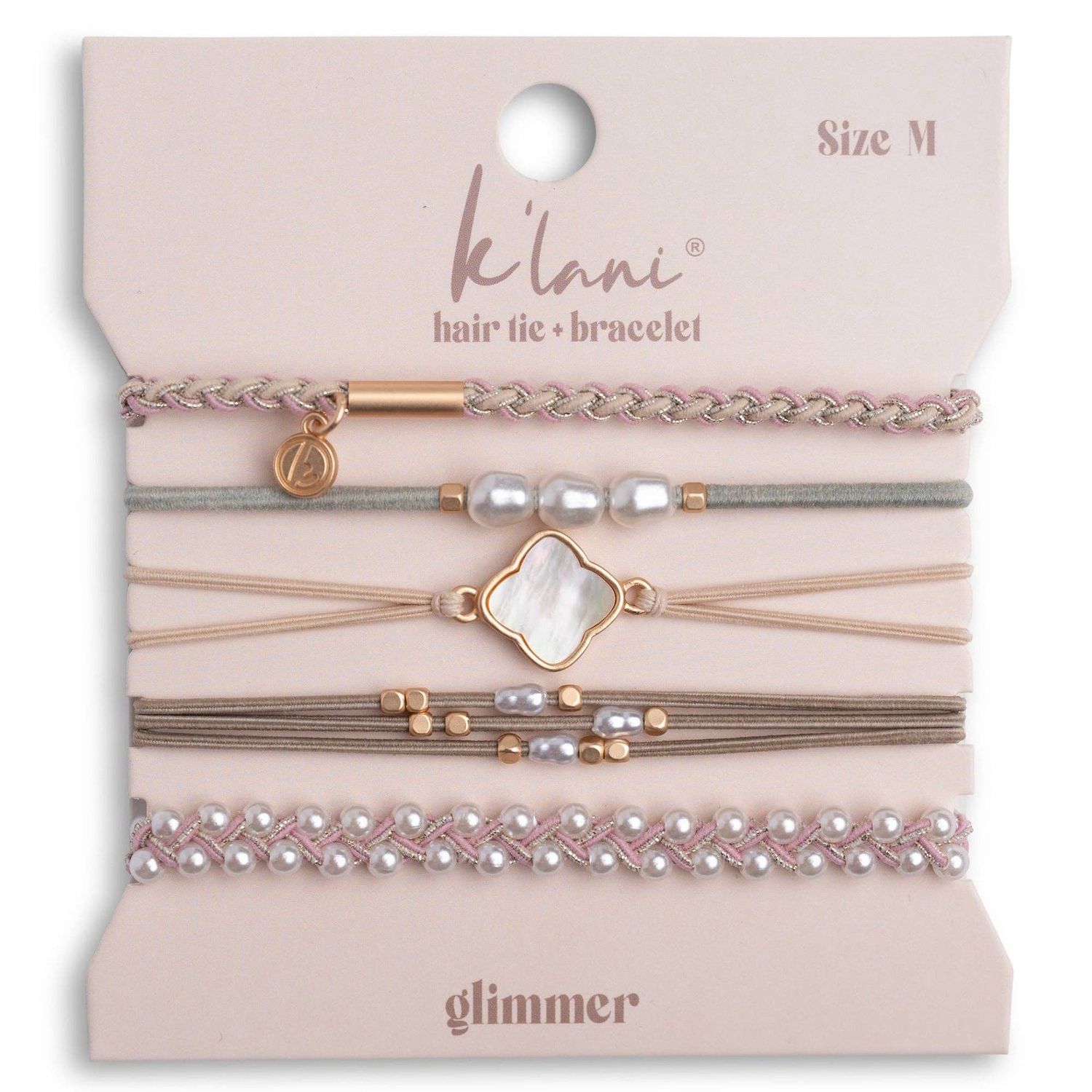 "Glimmer" Soft Pinks with Pearl &amp; Gold Accent Hair Tie Bracelets