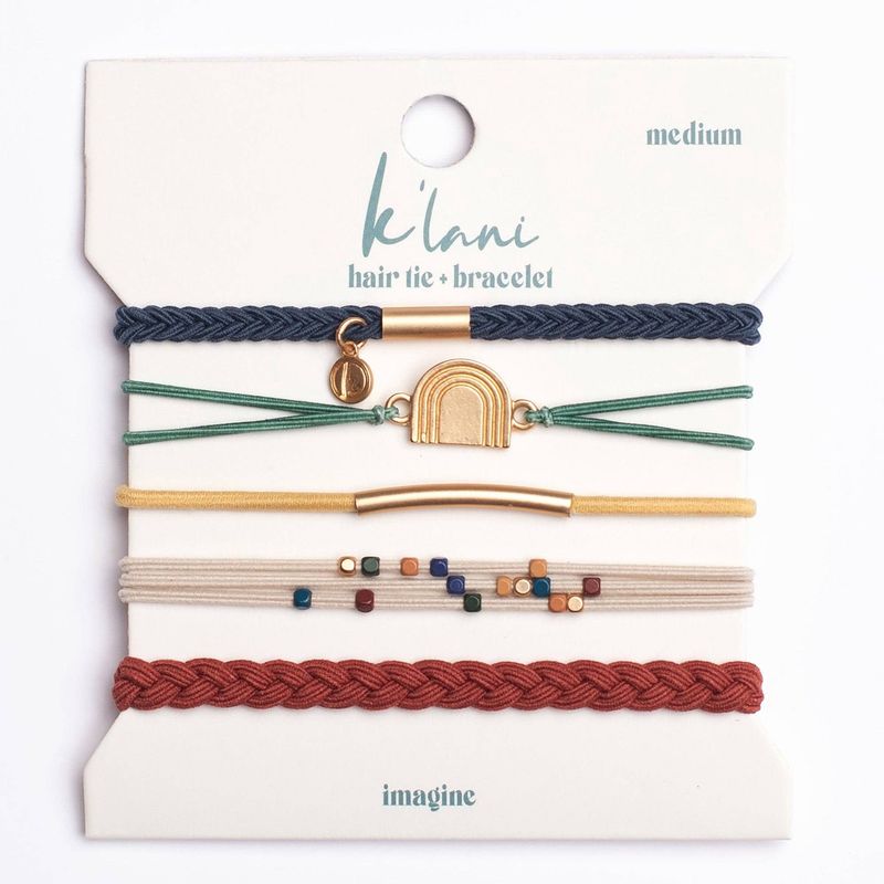 "Imagine" Gold Rainbow Themed Hair Tie Bracelets