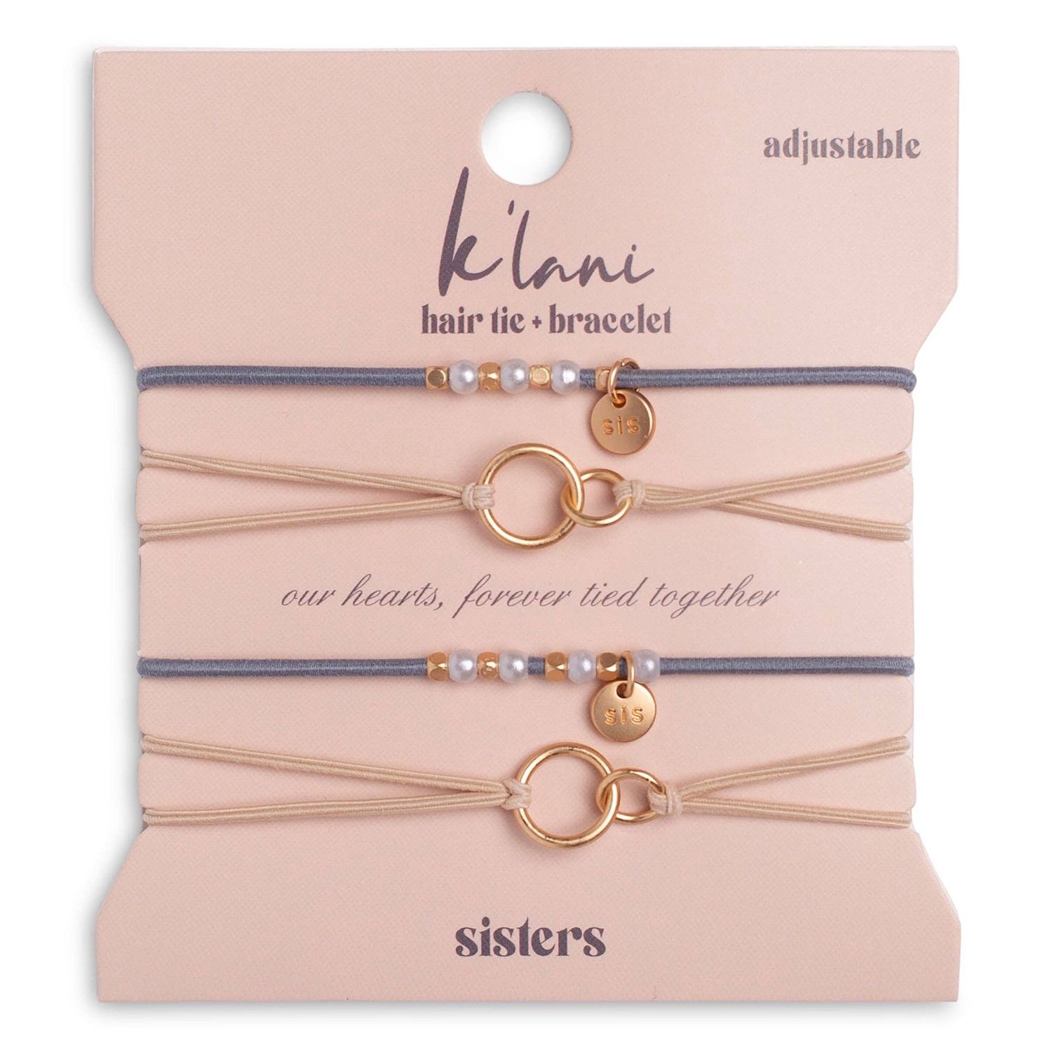 "Sisters" Gold &amp; Pearl Shareable Hair Tie Bracelet Set