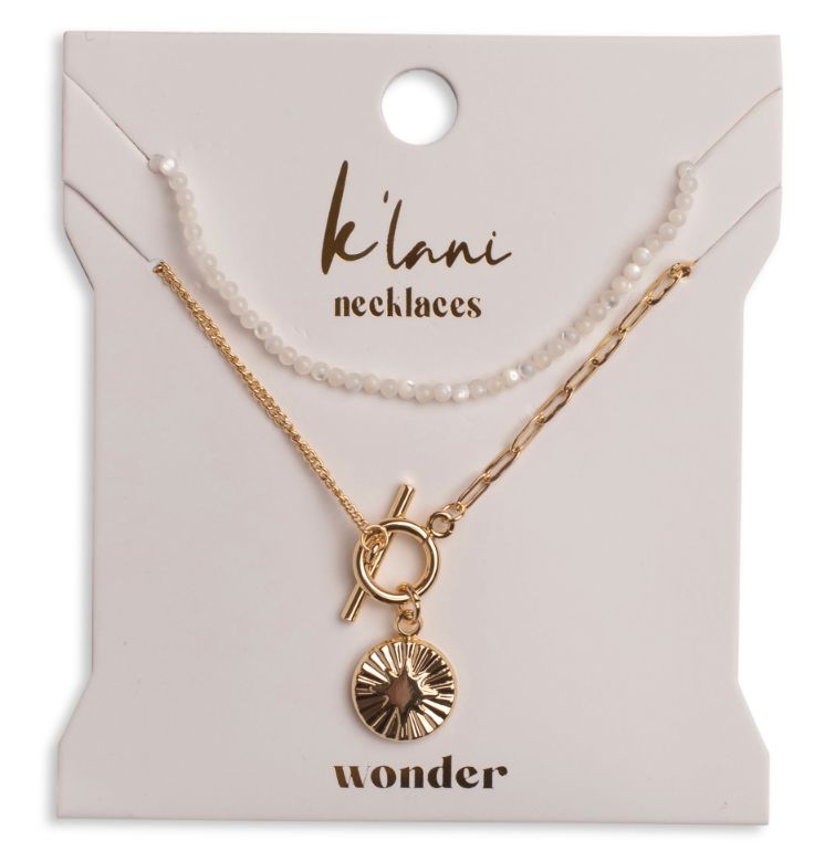 "Wonder" Gold Star with White Bead Necklace Set
