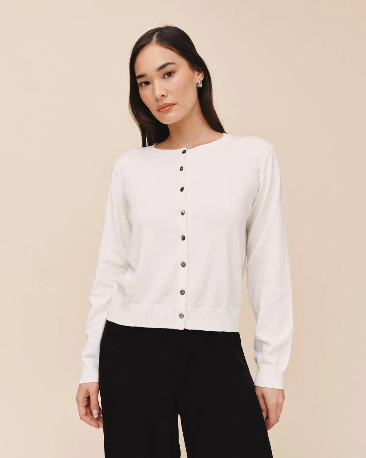 Crew Neck Cardigan FW26, Colour: Ivory, Size: XS