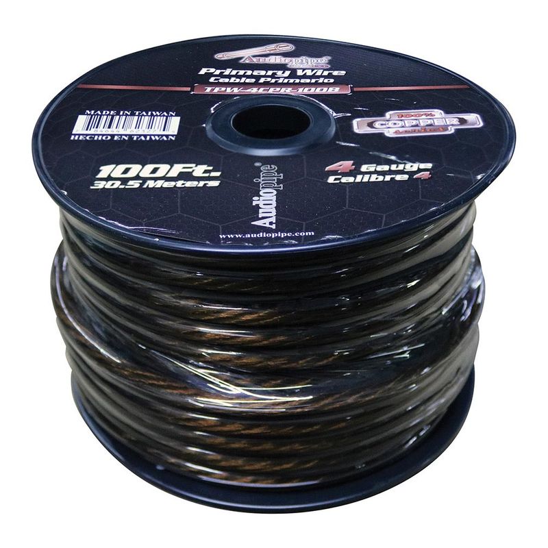 Audiopipe 4 Gauge 100% Copper Series Power Wire - 100 Foot Roll - Black PVC outer-jacket