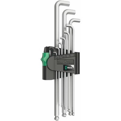 Wera Hex-Plus Chrome-Plated Stainless Steel Long Shaft Metric L-Key Allen Wrench (9-Piece Set)