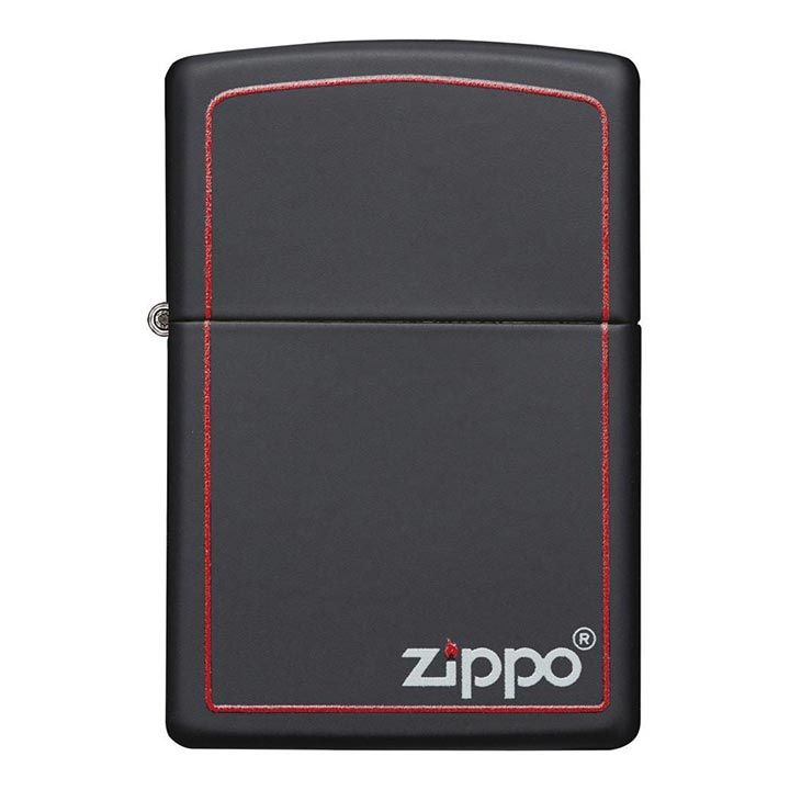 Zippo Windproof Lighter Black Matte w/Zippo Logo & Red Border