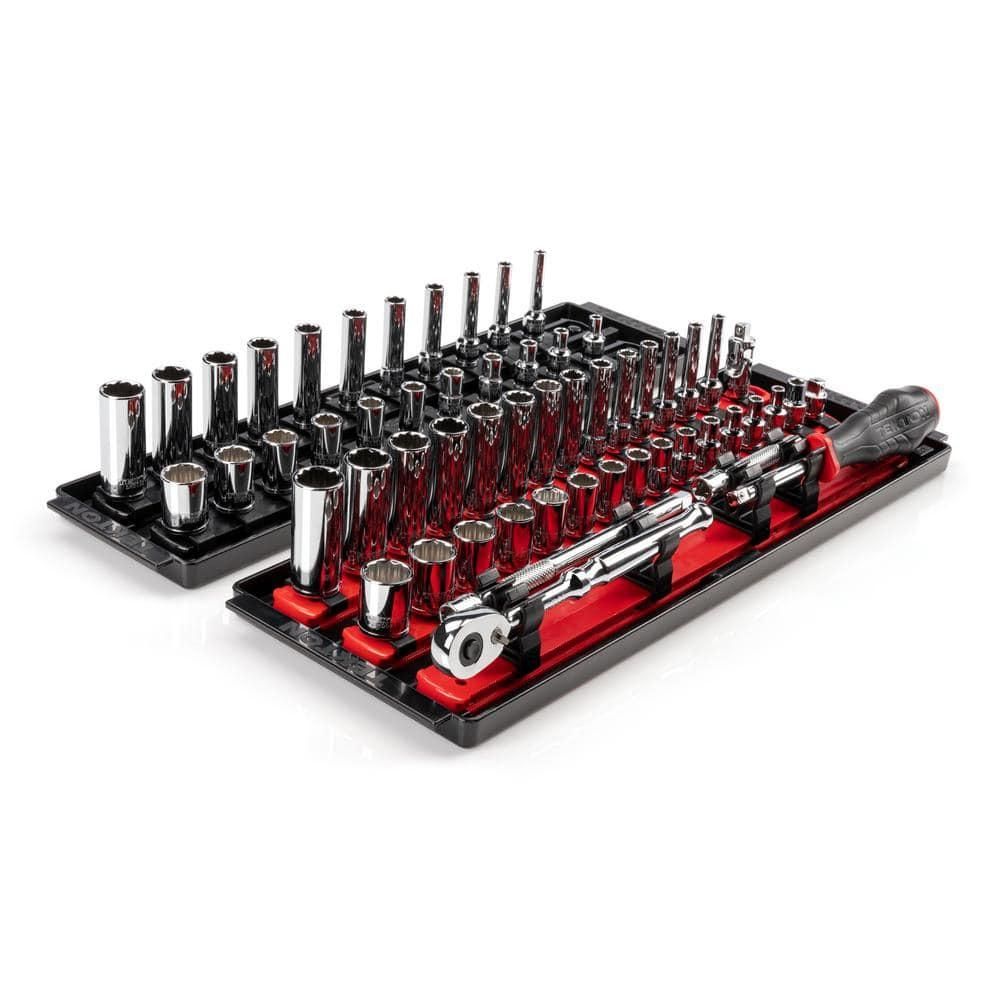 Tekton 1/4 in. Drive 12-Point Socket and Ratchet Set with Rails (5/32 in.-9/16 in., 4 mm-15 mm) (57-Piece)