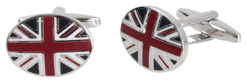 Oval Union Flag Rhodium Cufflinks