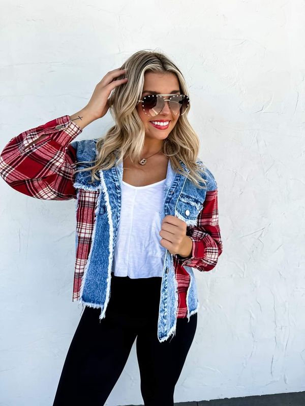 Plaid Jean Hooded Jacket