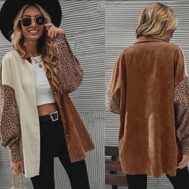 Leopard sleeve button up