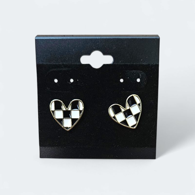 Checkered Heart Studs