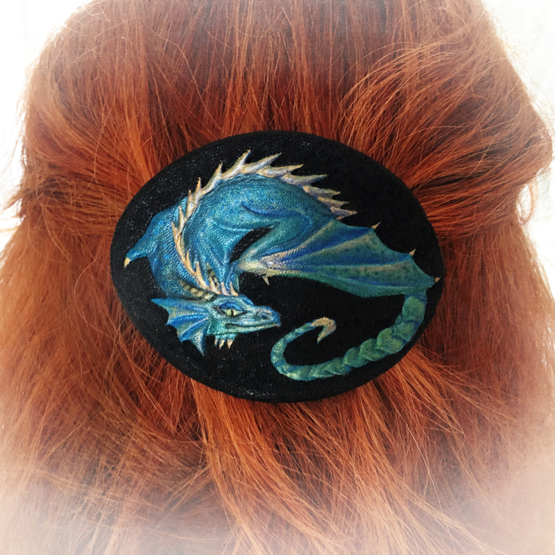 Tooled leather dragon hair barrette - Fantasy hair accessory by GemsPlusLeather - Exclusive gift for ages