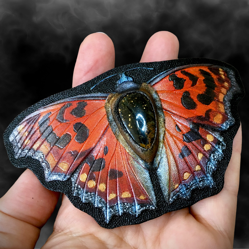 Tooled leather comma butterfly hair barrette  - Life-like artisan hair barrette - Original gift for her