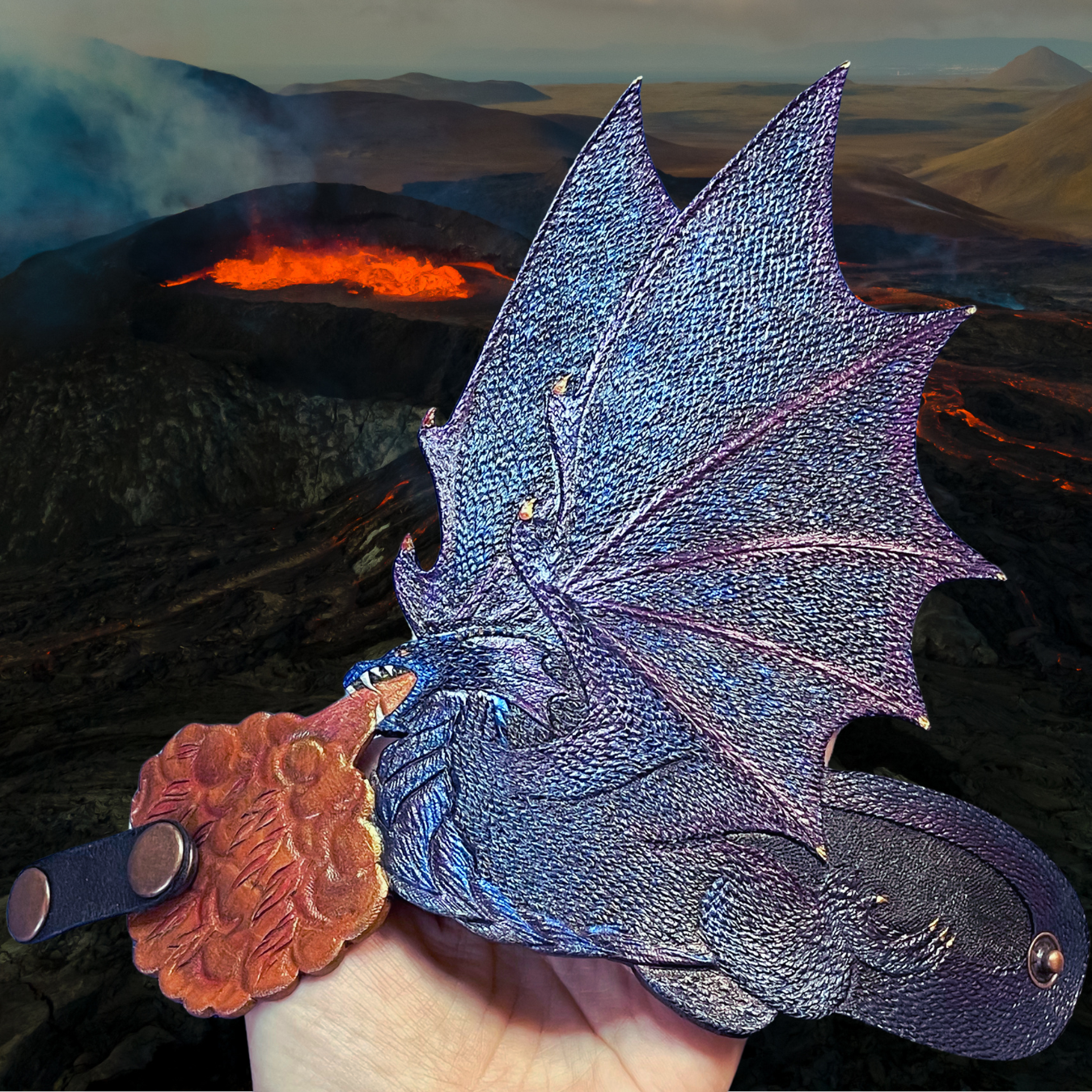 Tooled leather flying dragon cuff bracelet