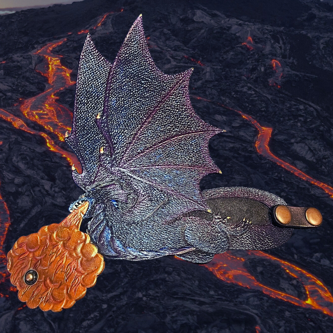 Tooled leather flying dragon cuff bracelet