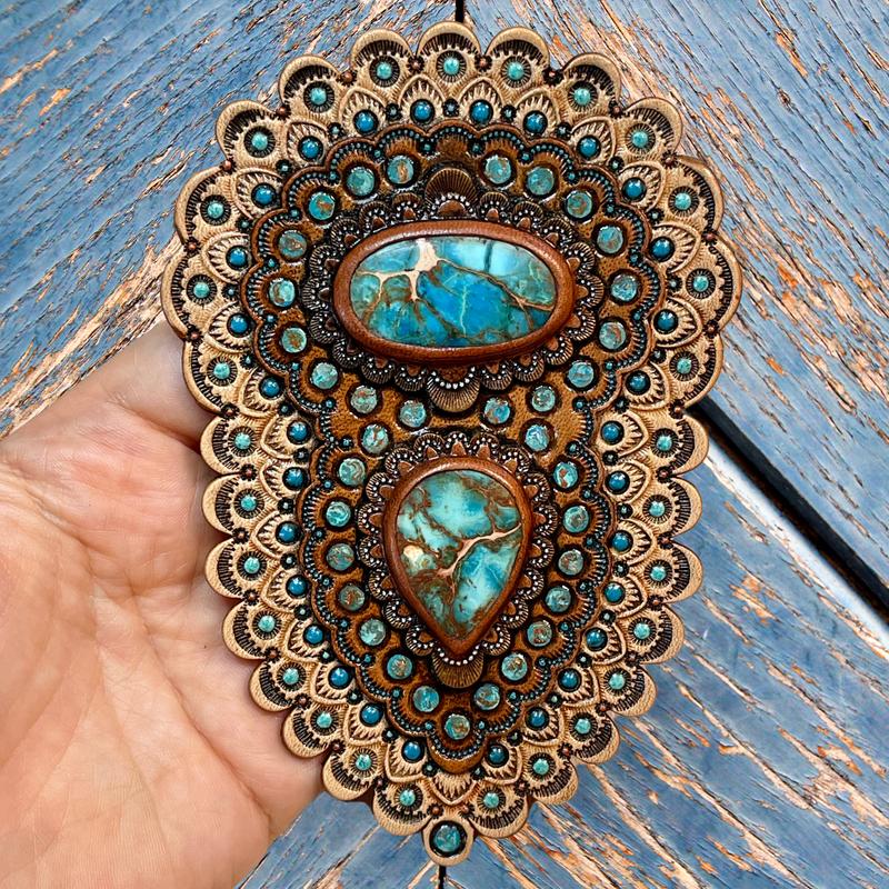 Tooled Leather Appliqué with Sea Sediment Jasper
