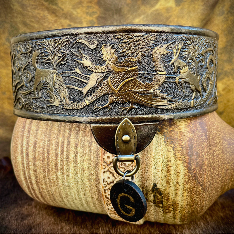 Tooled leather Game of Thrones themed dog collar