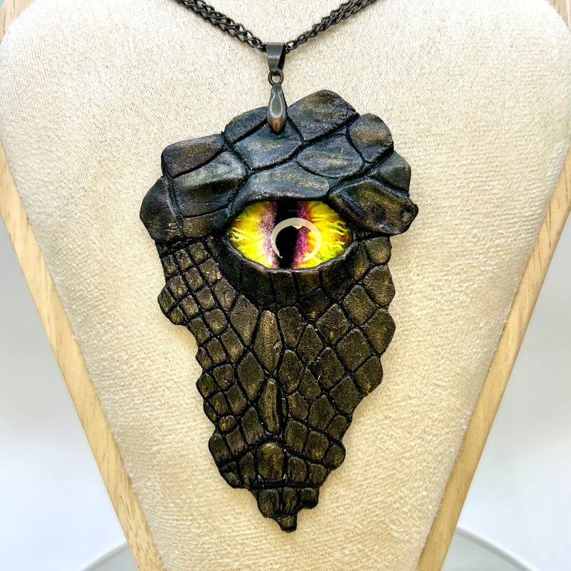 Crocodile Leather Dragon Pendant with golden eye - Game of Thrones Inspired jewelry by GemsPlusLeather