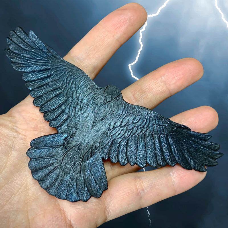 Tooled leather raven shawl pin or hair cuff