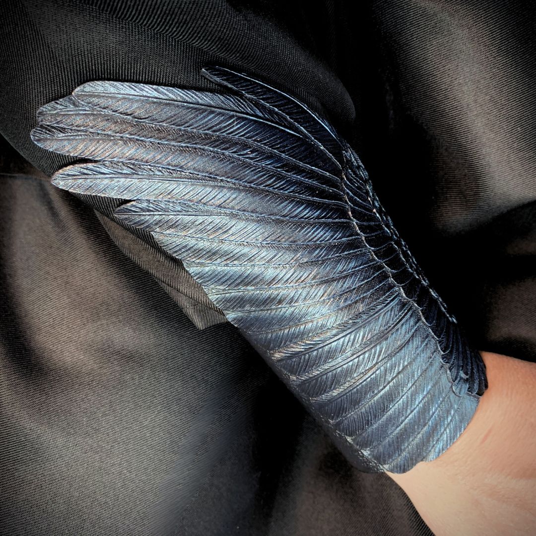 Tooled leather raven wing bracer - Exclusive cosplay accessory