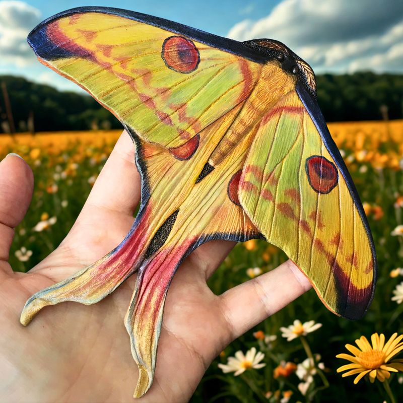 Tooled leather Comet Luna Moth hair barrette with a stick