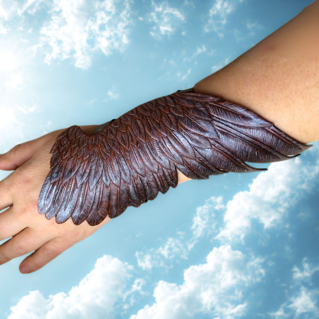 Tooled leather eagle wing bracer  / arm guard