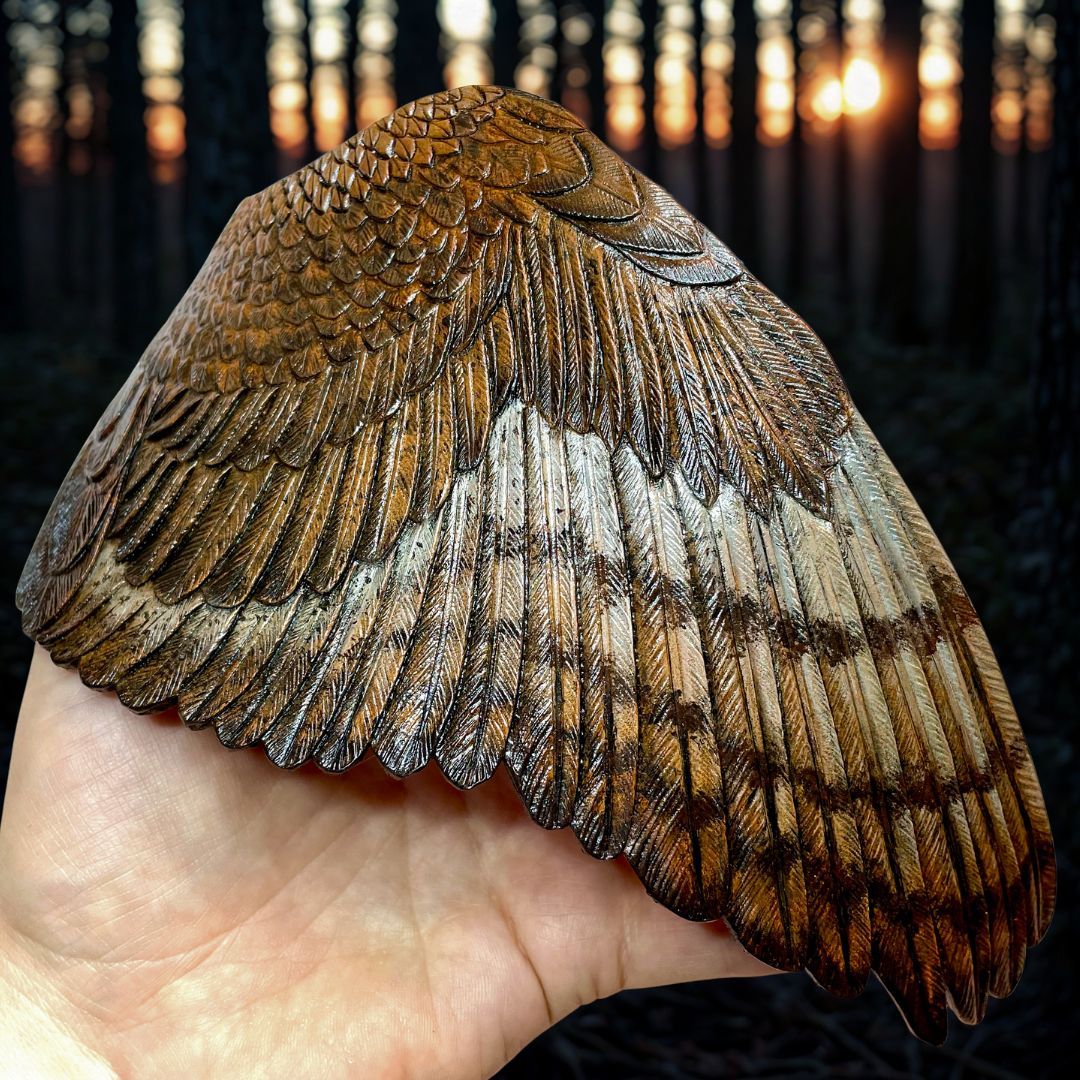 Owl wing shaped tooled leather cuff bracelet