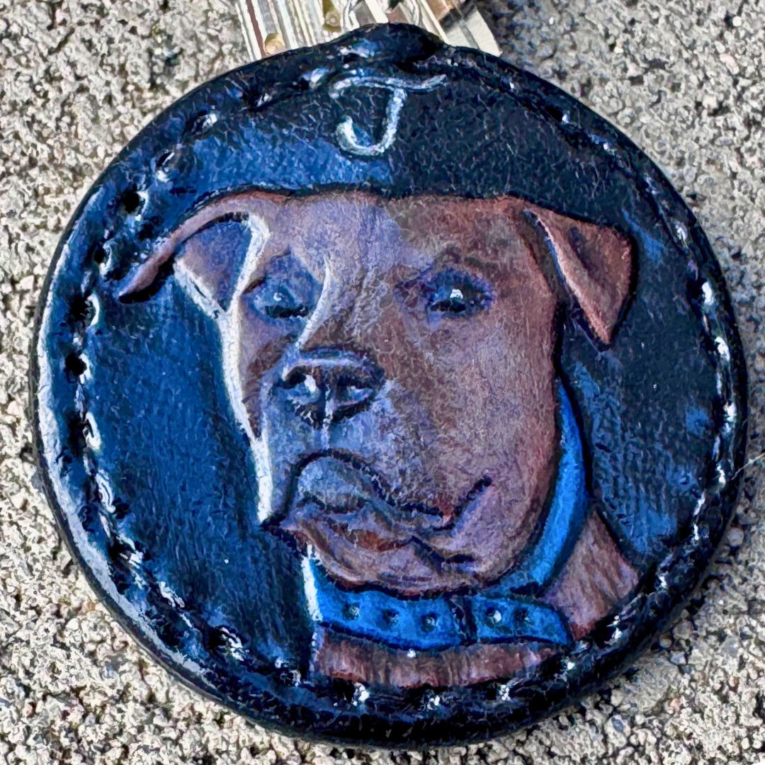 Tooled Leather Pet Portrait Key Holder / Ash Urn