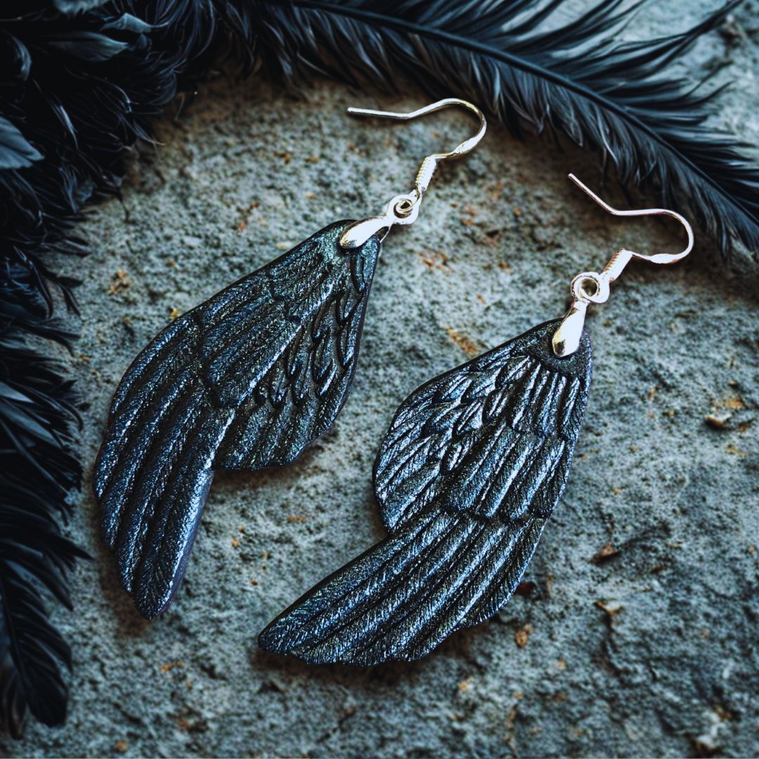 Tooled leather Raven wings earrings