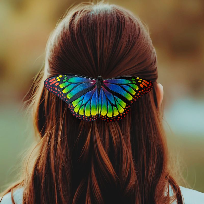Tooled Leather Rainbow Monarch Butterfly Hair Barrette