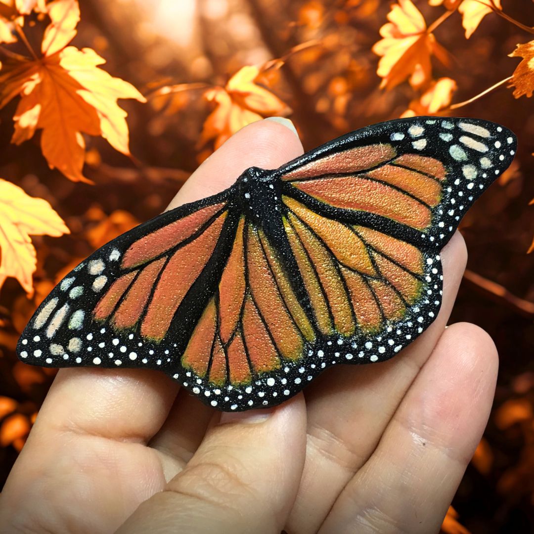 Hand tooled leather monarch butterfly brooch - Original gift for her - Artisan assessories