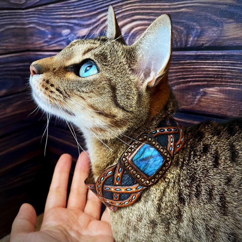 Tooled leather bracelet with blue labradorite