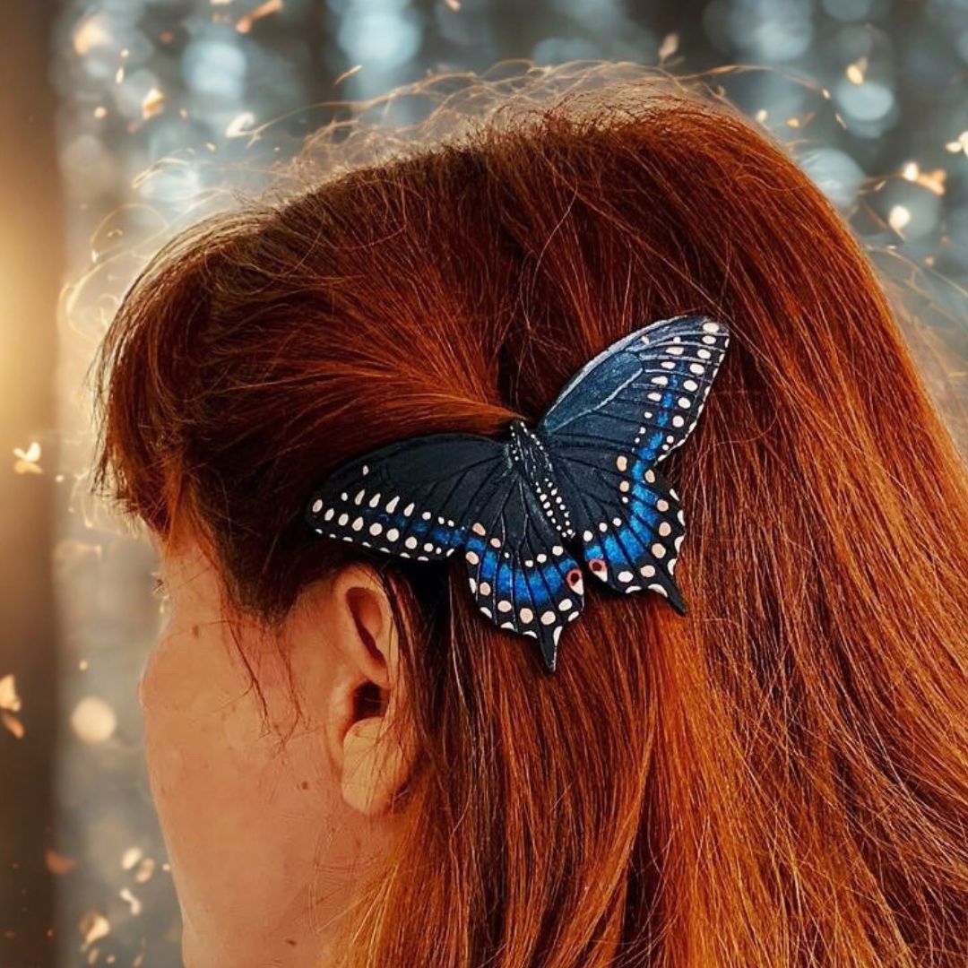 Tooled Leather Swallowtail Butterfly Hair Barrette
