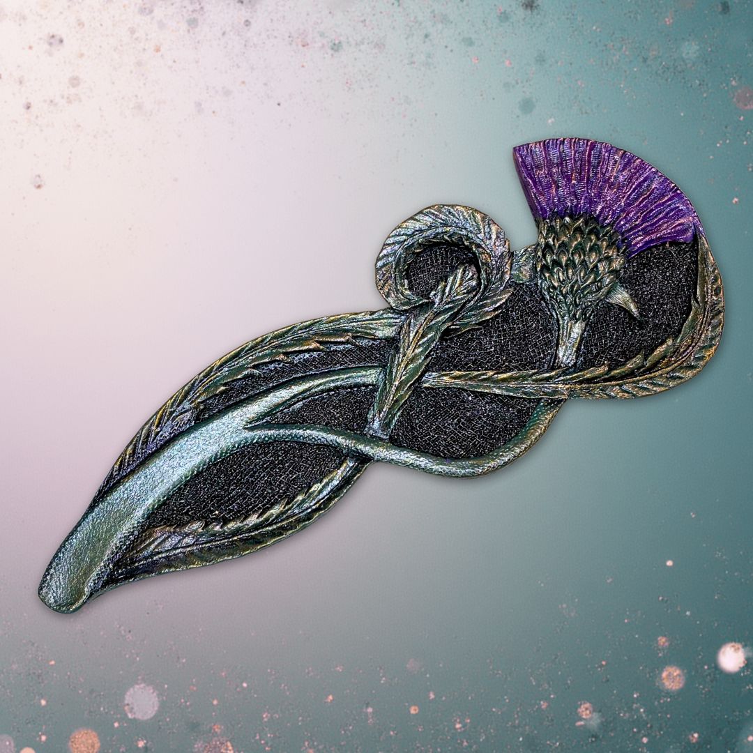 Tooled Leather Thistle Pin Brooch / Shawl Accessory