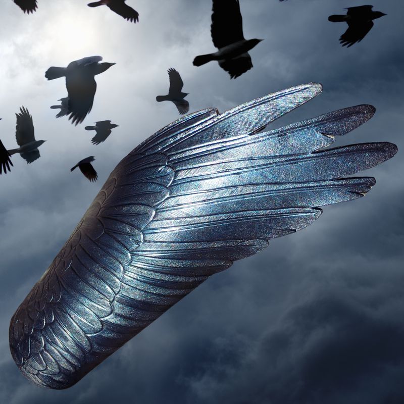 Tooled Leather Raven Wing Bracers: Black Cosplay Armguards with Iridescent Sheen