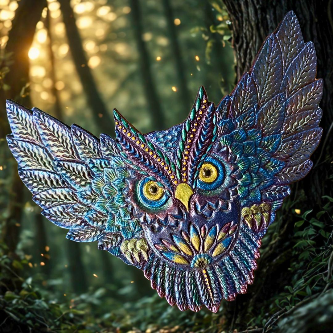 Tooled Leather Eagle Owl Hair Barrette