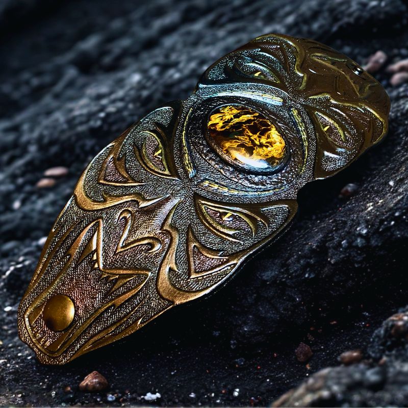 Tooled Leather Cuff Bracelet – Fire Pietersite Gem, Demonic Design