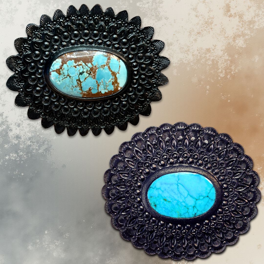 Tooled Leather Concho with Turquoise