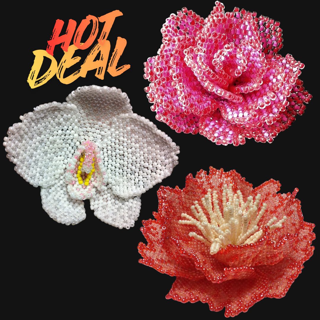 Set of beading tutorials - Rose, peony, orchid peyote tutorials - artisan beaded flowers photo tutorials / patterns