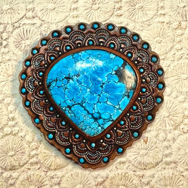 Tooled Leather Bag Accessory with Turquoise