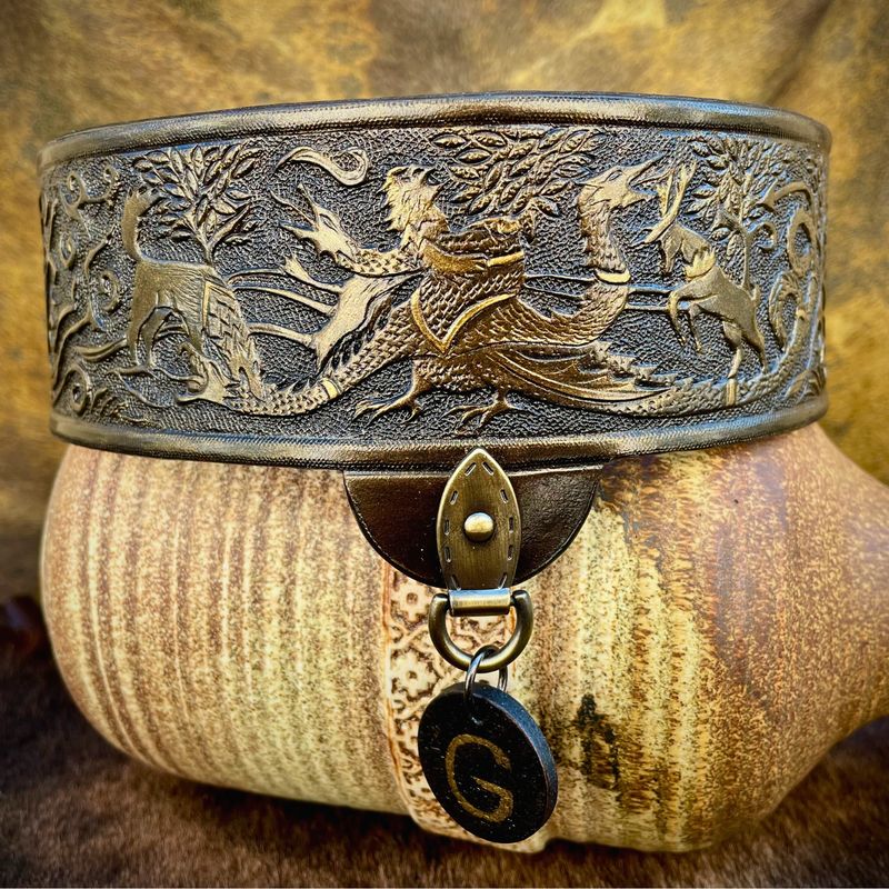 Tooled leather Game of Thrones themed dog collar