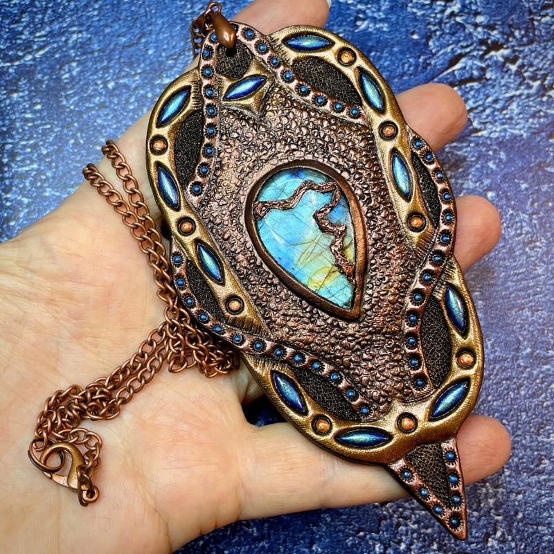 Tooled Leather Labradorite Pendant