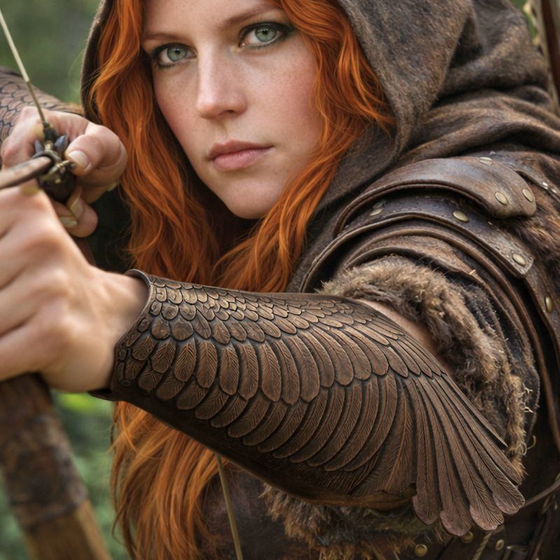 Pair of Bronze Looking Leather Wings Bracers with Lacing