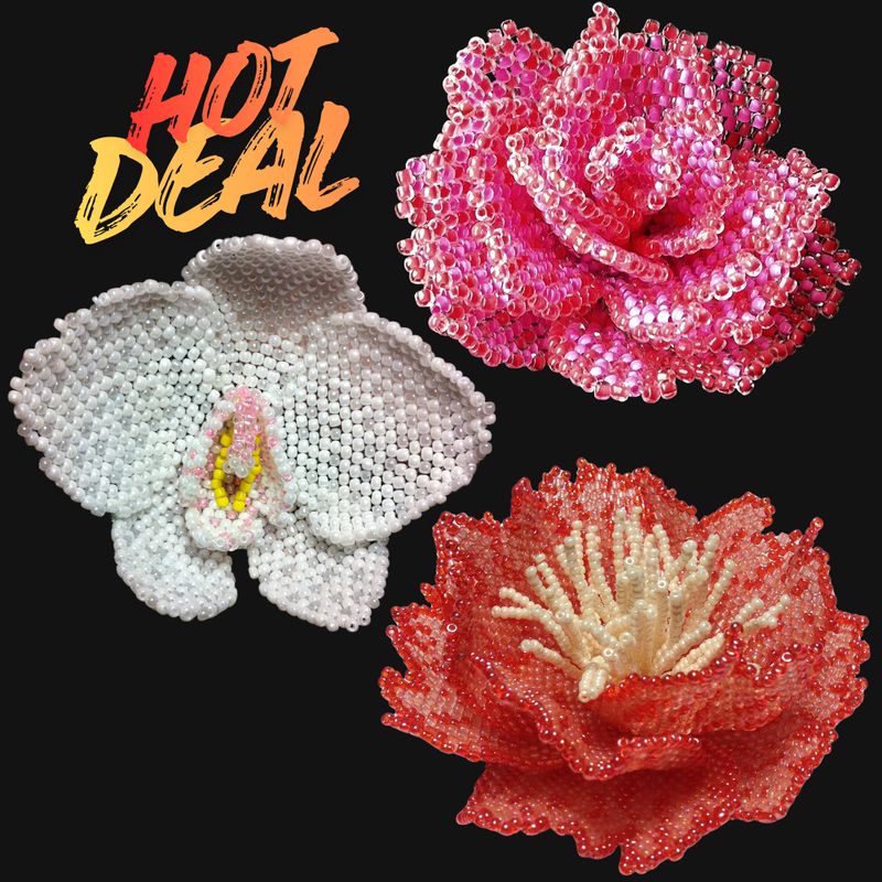 Set of Beading Tutorials - Rose, Peony, Orchid Peyote Tutorials - Artisan Beaded Flowers Photo Tutorials / Patterns