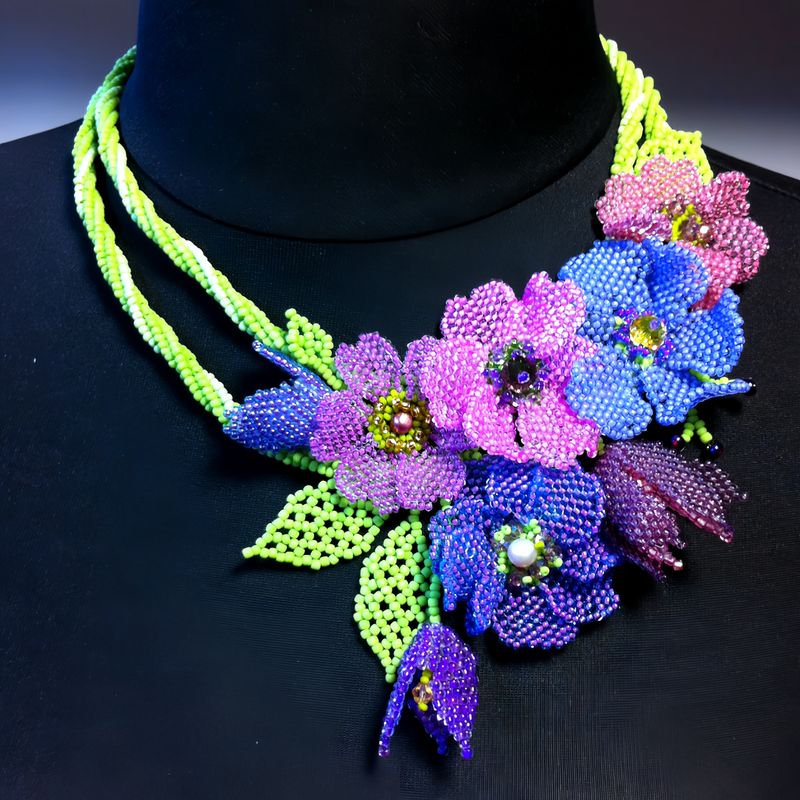 Beading Tutorial - Pattern and Photo Tutorial for Beaded Floral Necklace