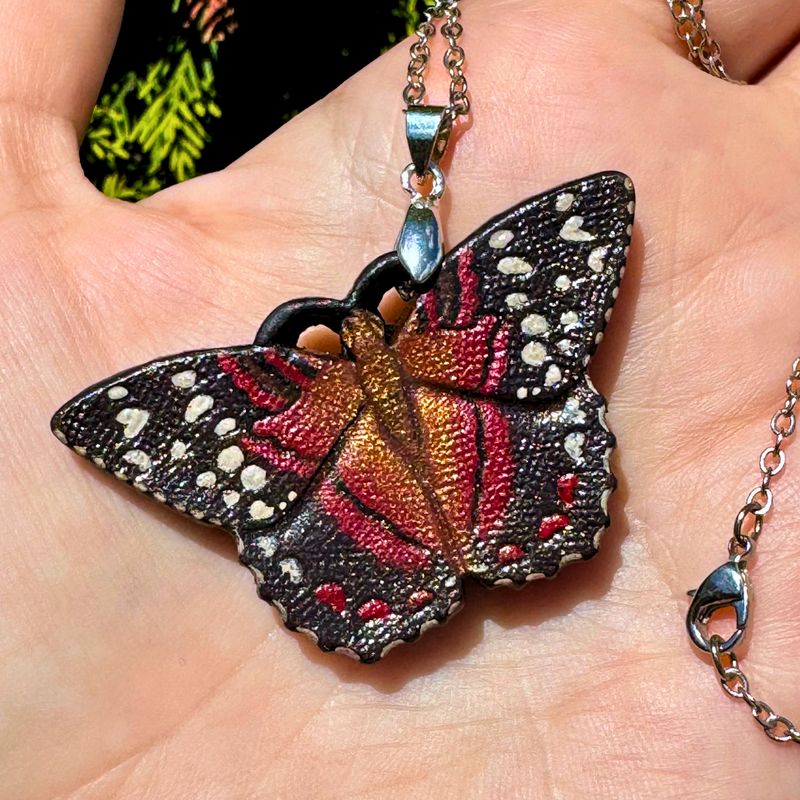 Tooled Leather Butterfly Brooch / Pendant Transformer