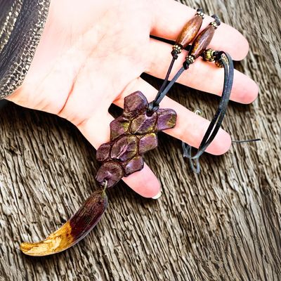 Crocodile Leather Pendant with Boar Tooth