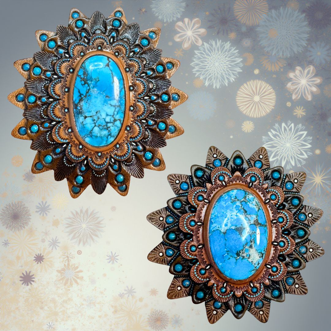 Tooled Leather Concho with Turquoise