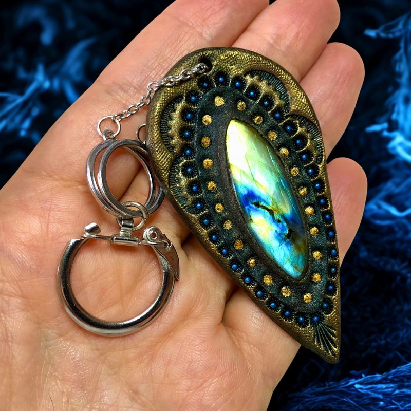 Tooled Leather Key Holder with Labradorite